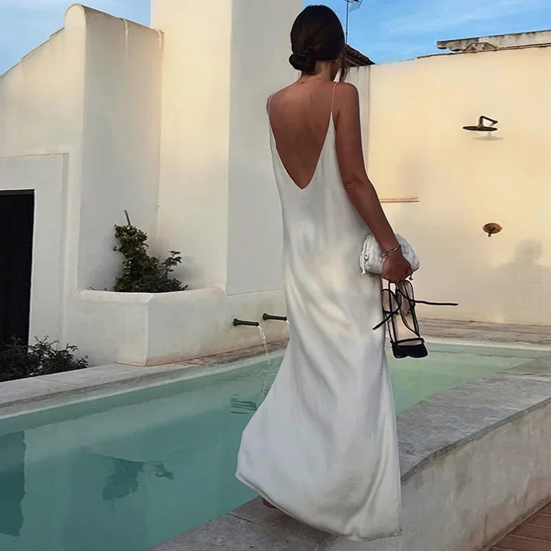 Women's Early Spring Backless Sleeveless Double Strap Dress