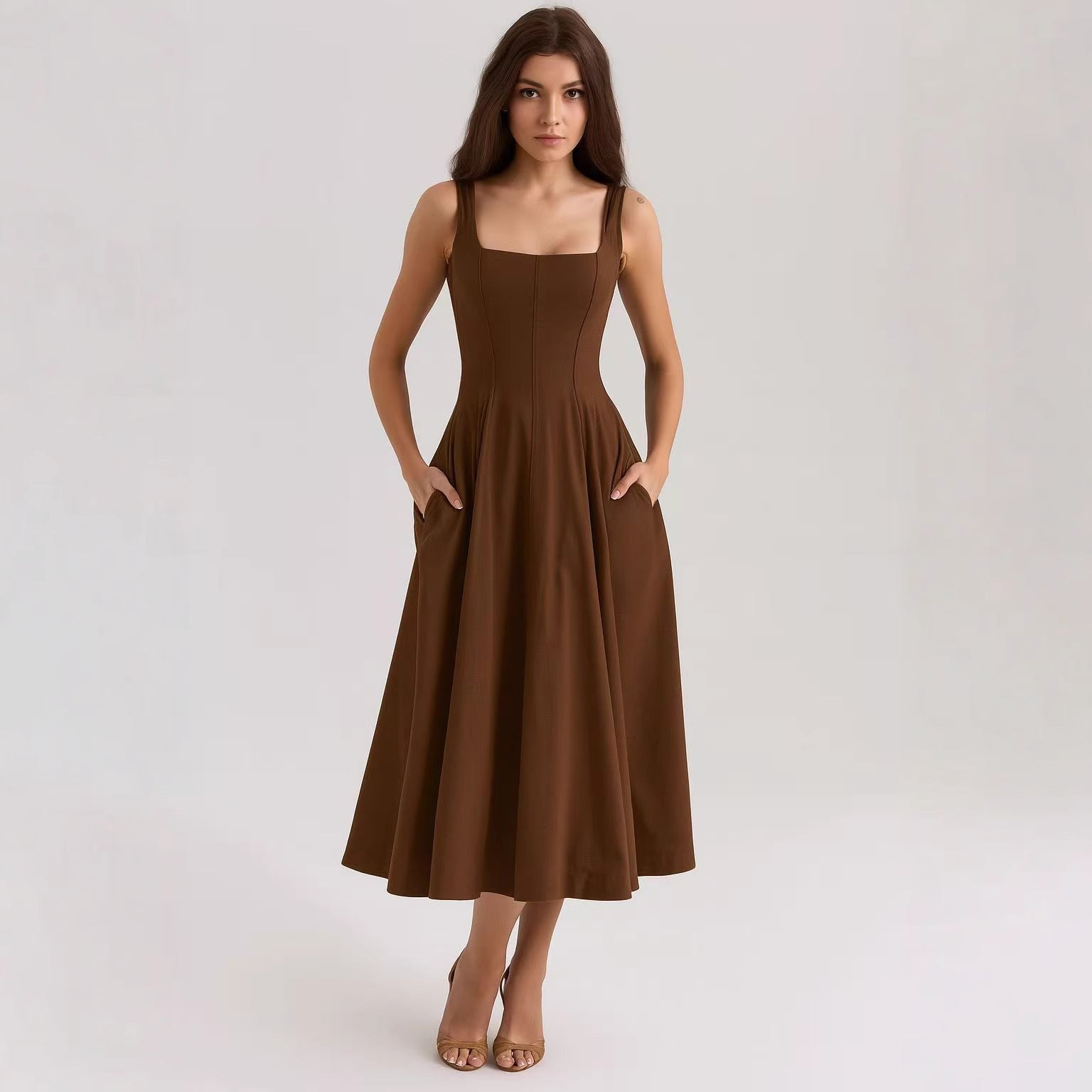 Slim Fit High Waist Midi Printed Dress