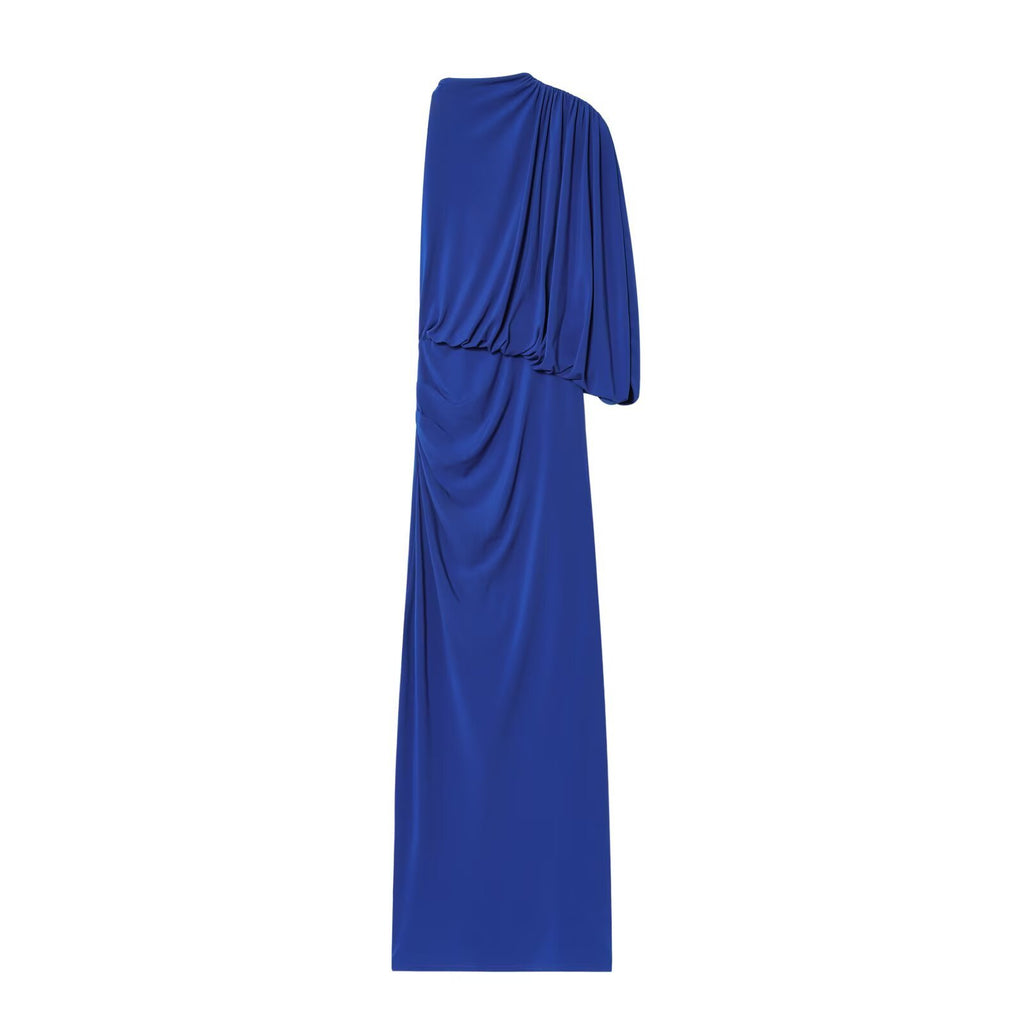 Women's Spring Solid Color Pullover Pleated Laminated Dress