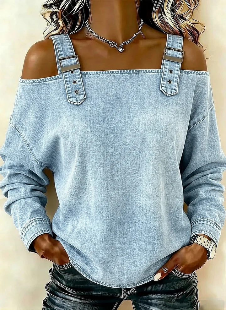 Women's Autumn Tie Shoulder Strap Long Sleeve Tops