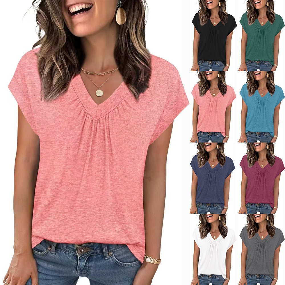 New Solid Color Loose Sleeve Ladies Women's T-shirt