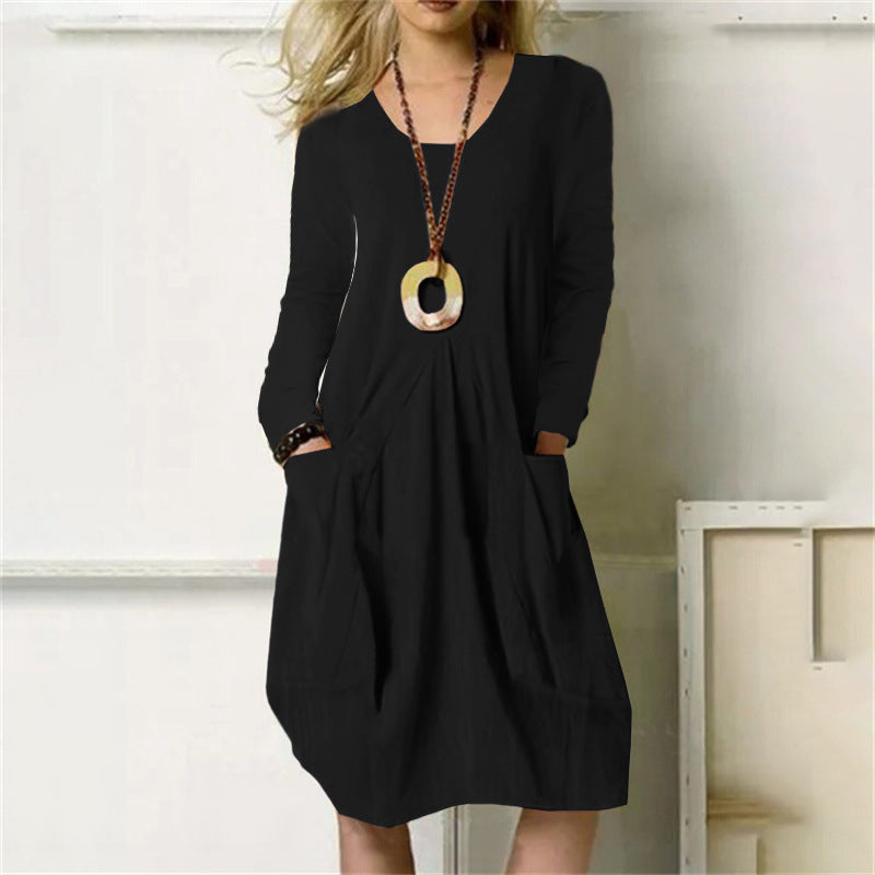 Women's Cotton Linen Loose Casual Solid Color Dress