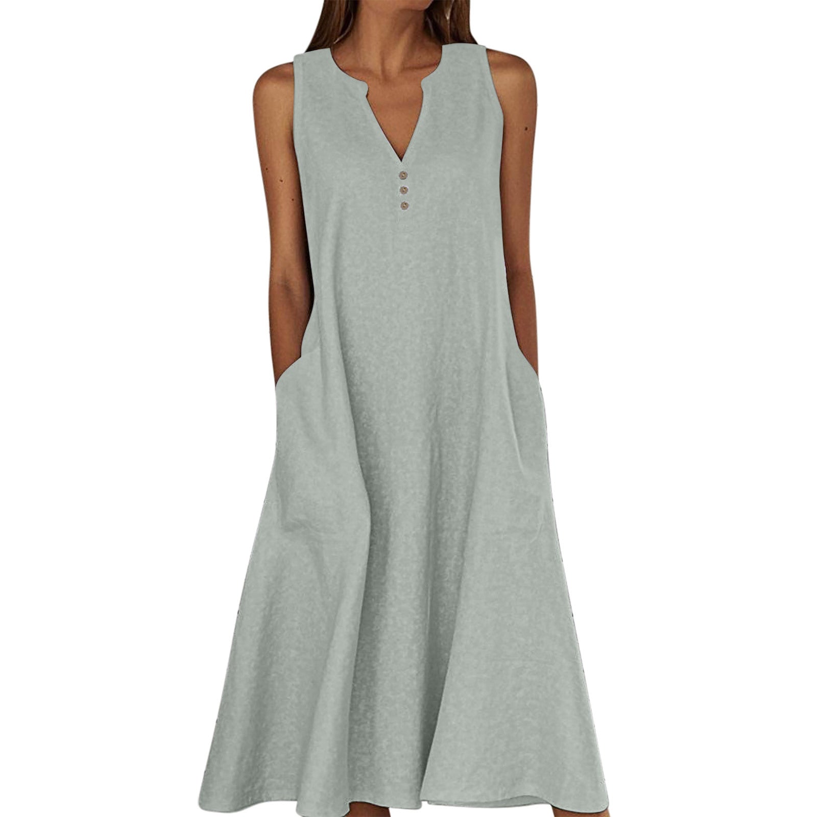 Women's Linen Ethnic Greek Sleeve Maxi Sleeveless Dress