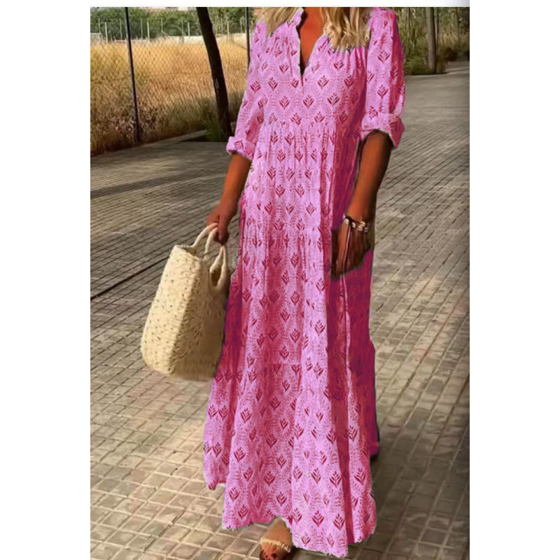Women's Summer Retro Standing Collar Fashion Loose Dress