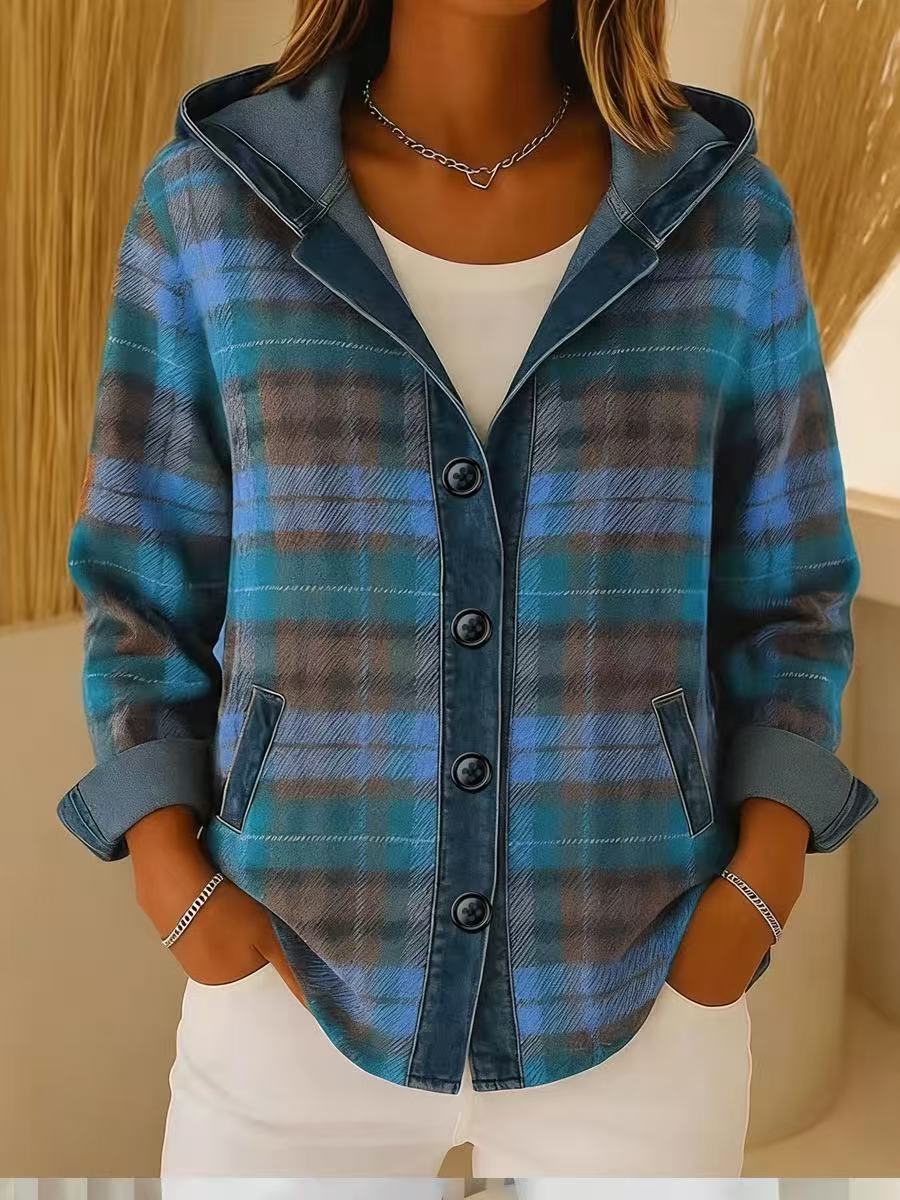 Cool Slouchy Women's Plaid Loose Hoodie Blouse