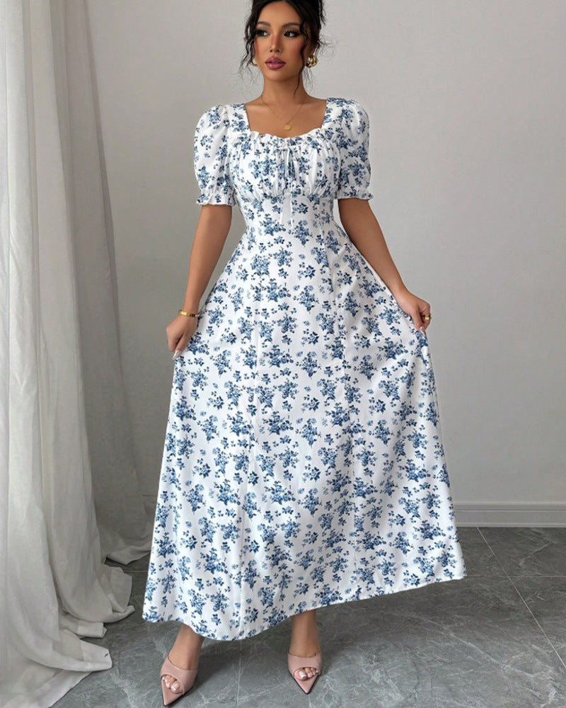 Women's Summer Fashionable Elegant Short-sleeved Printed Large Dress
