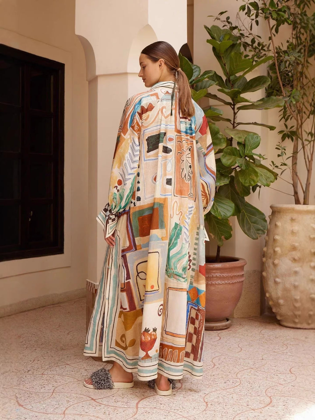 Popular Fashion Personalized Printed Loose Linen Dress