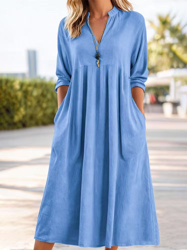Women's Autumn Casual Loose Fashion Vintage Cotton Linen Long Dress