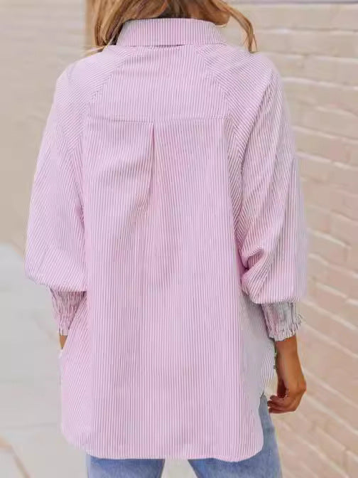 Long Sleeve Shirt Striped Loose Large Tops