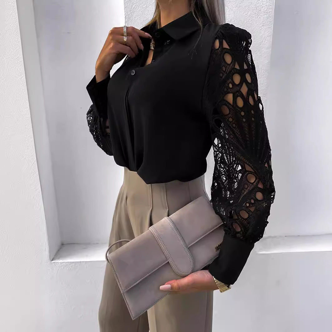 Women's Solid Color Lace Stitching Shirt Blouse