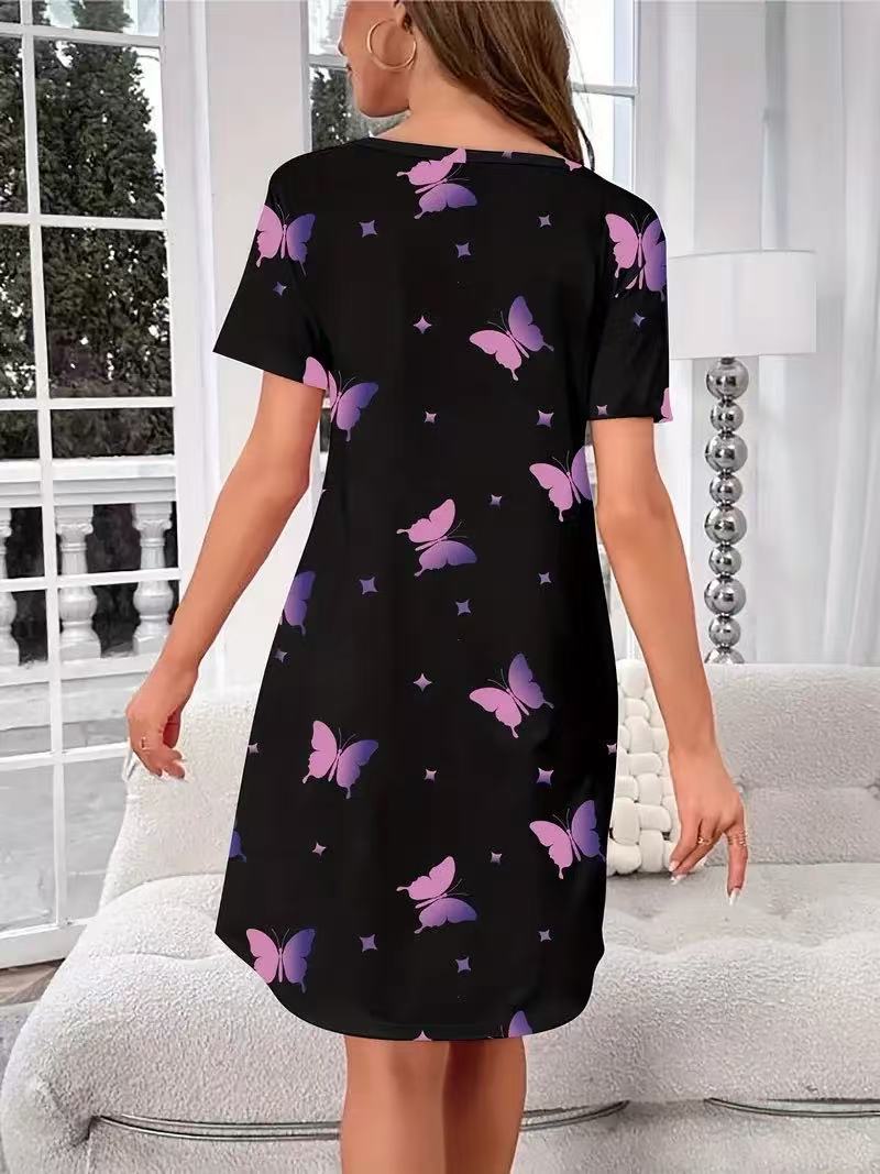 Women's Home Nightdress Round Neck Casual Printed Dress