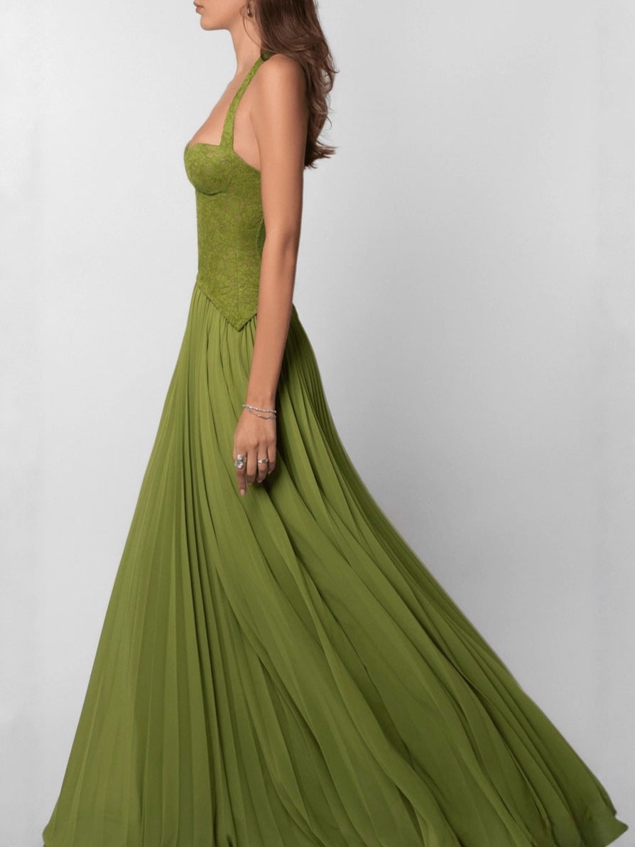 Women's Sexy Halter Backless Low Collar Fitted Waist Dress