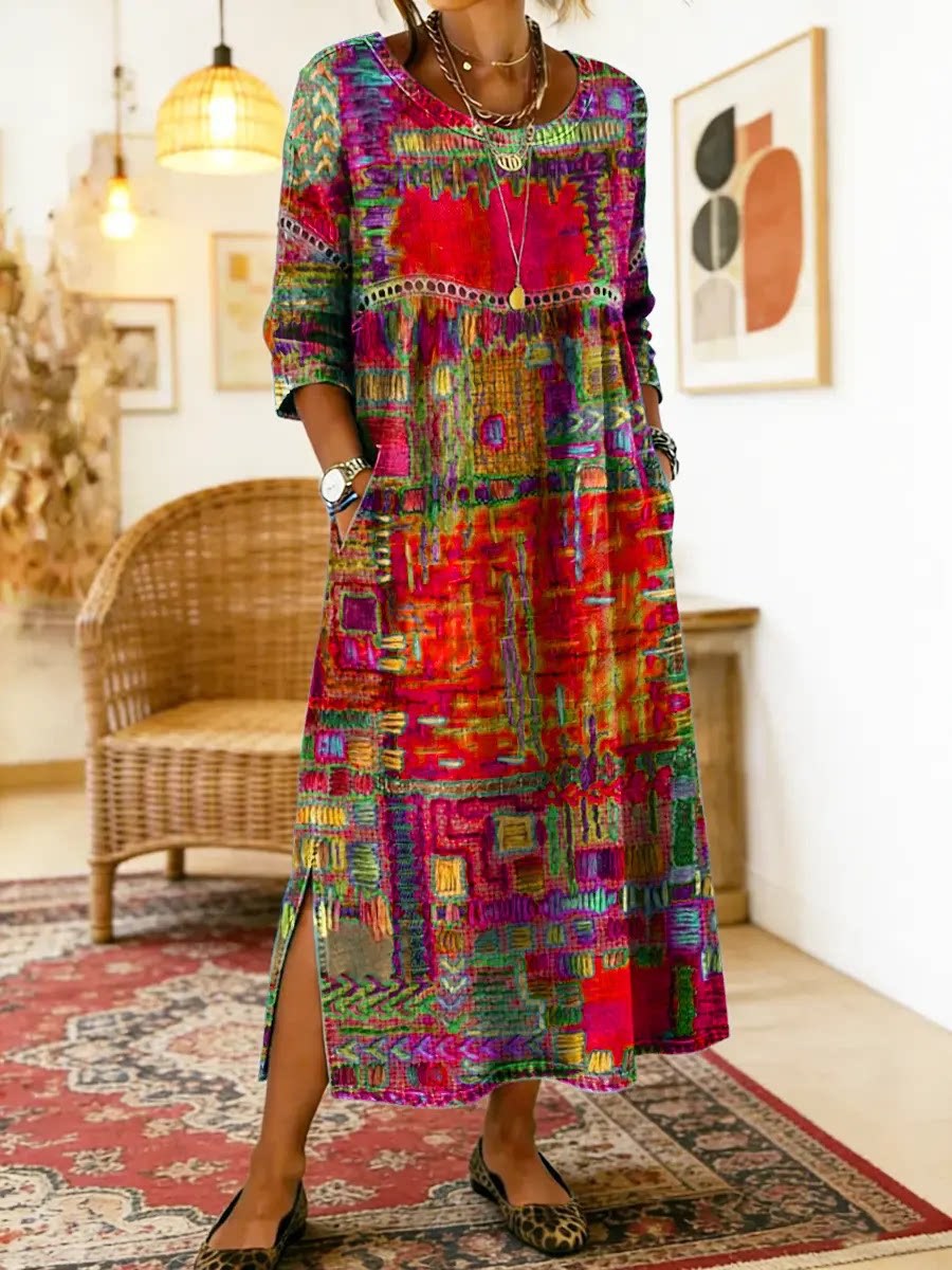 Sleeve Length Elegant Retro Slim Round Neck Dress
