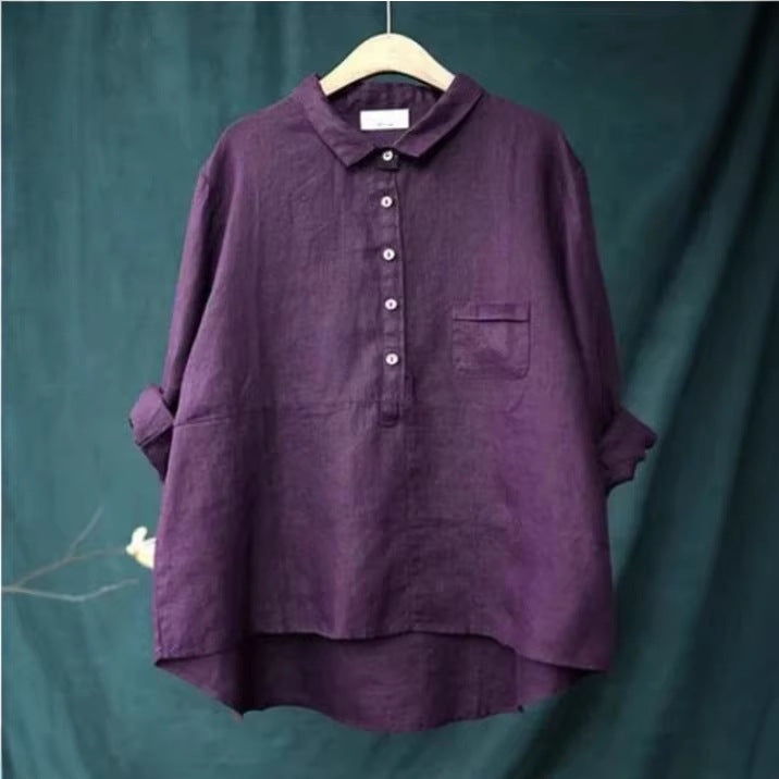 Slouchy Women's Shirt Printed Linen Fabric Blouse