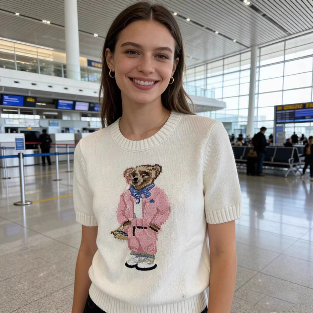 Women's High Quality Cartoon Jacquard Bear Sleeve Shorts