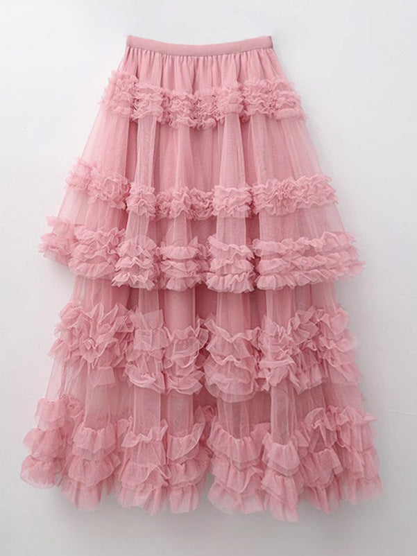 Long Cake Dress Pettiskirt High Waist Solid Color A- Skirt