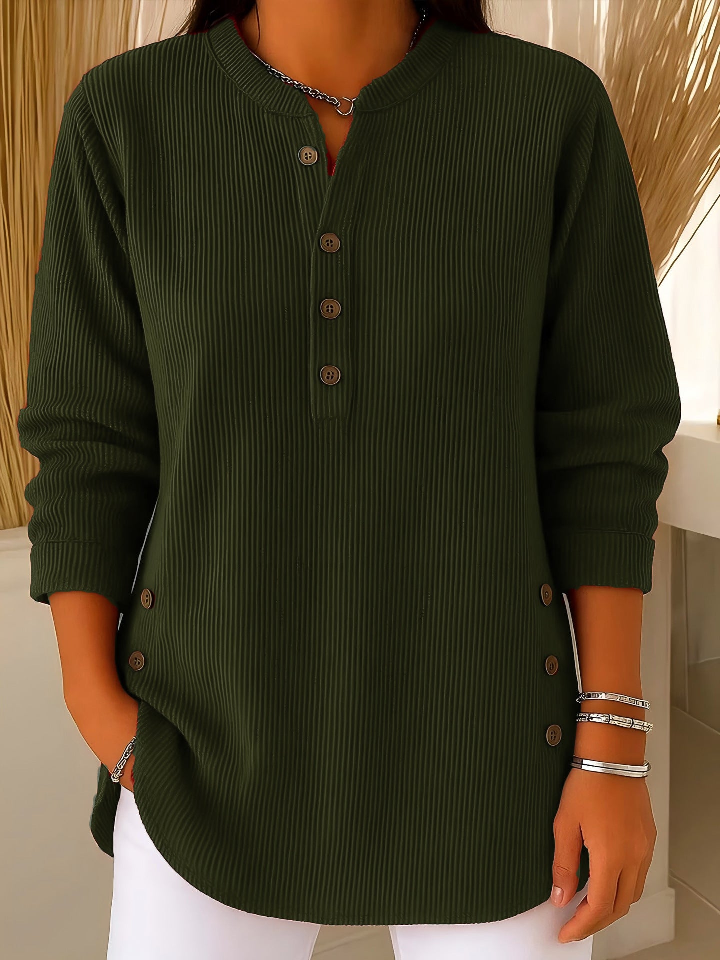 Women's Corduroy Solid Color Loose Casual Button Blouses