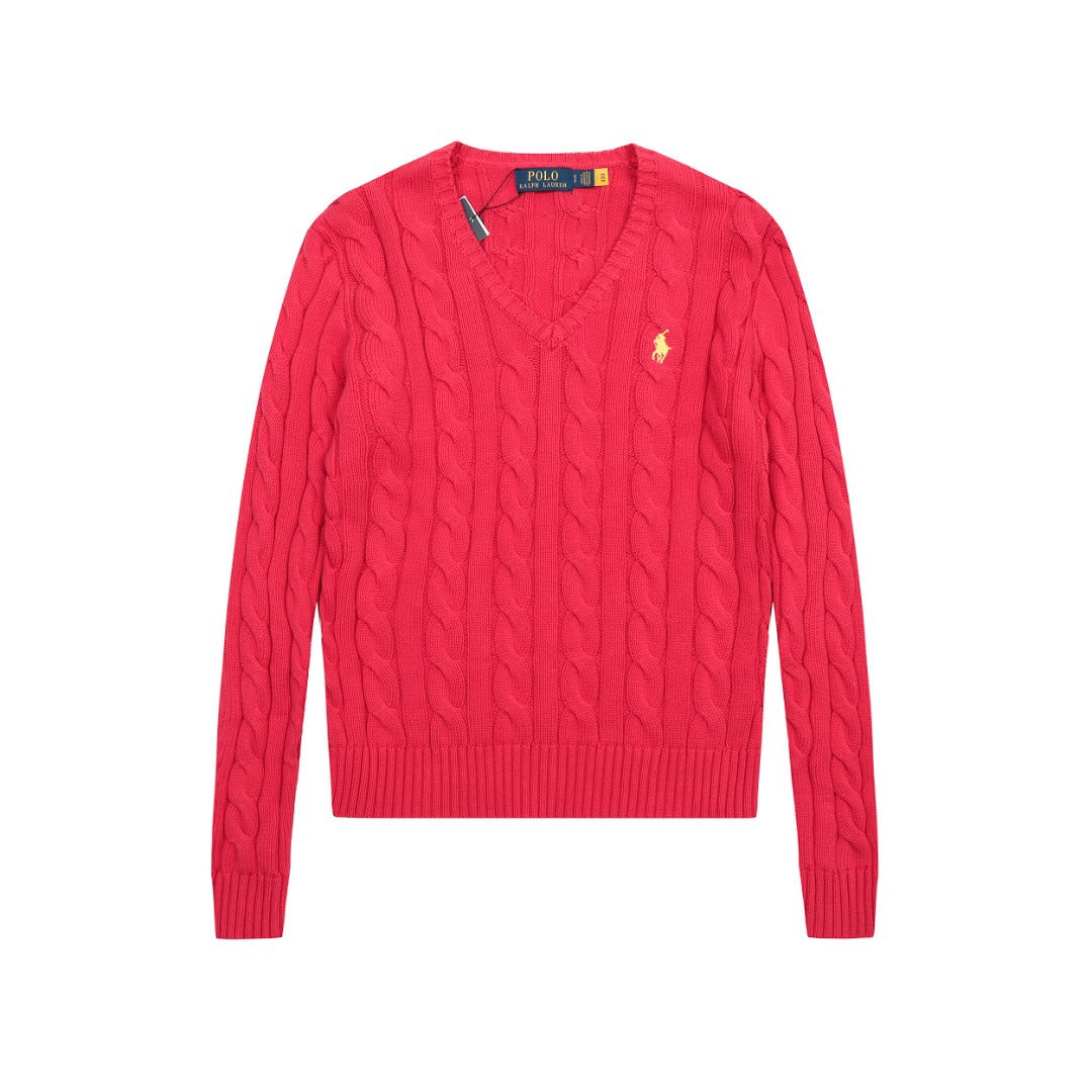 Women's Sleeve Horse Logo Embroidered Twist Long Solid Color Sweaters