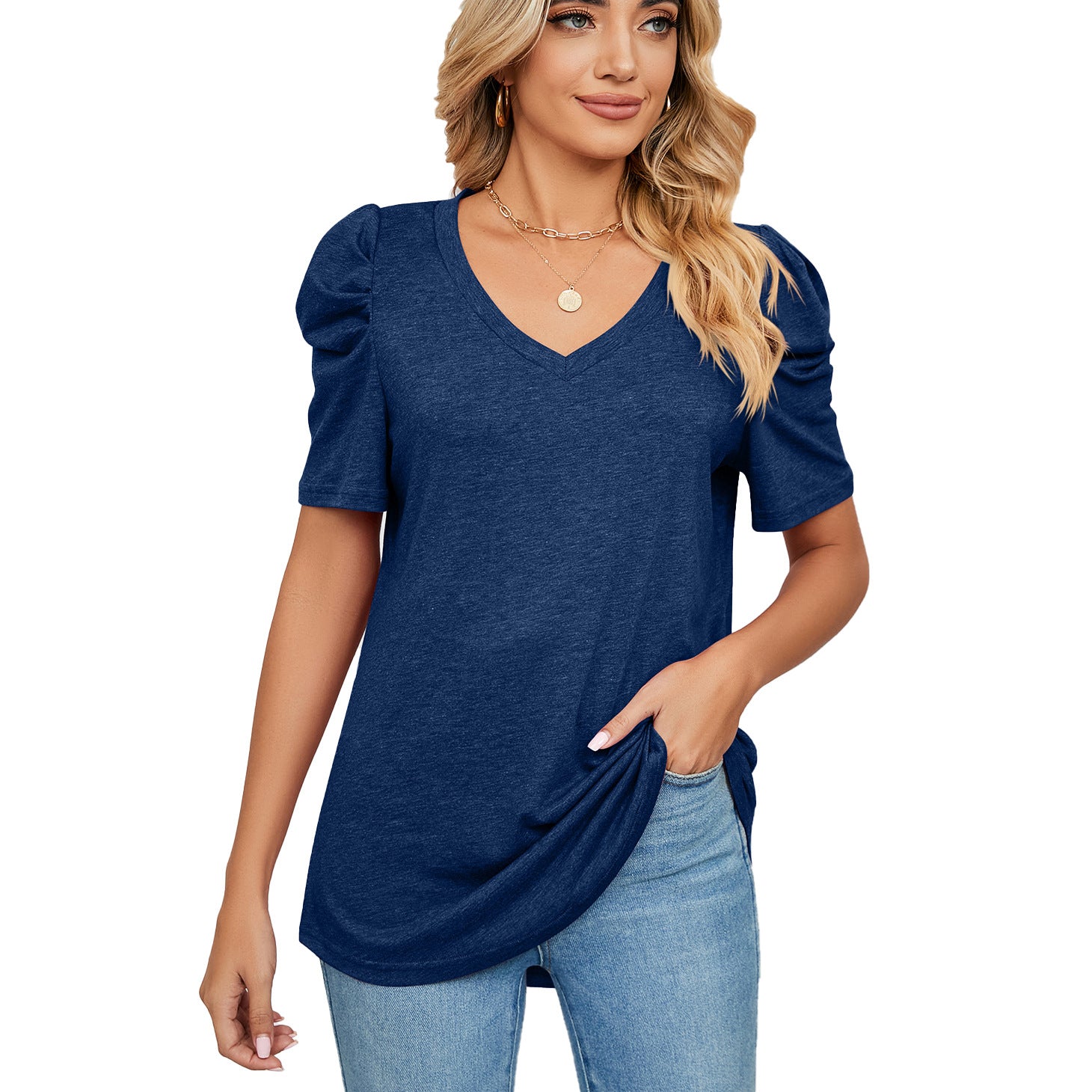 Summer Solid Color Loose Pleated Sleeve Shorts