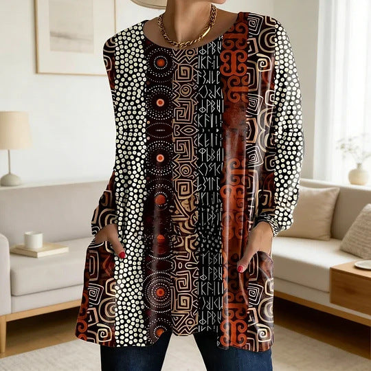 Women's Printed Casual Round Neck Long Sleeve Women's T-shirt