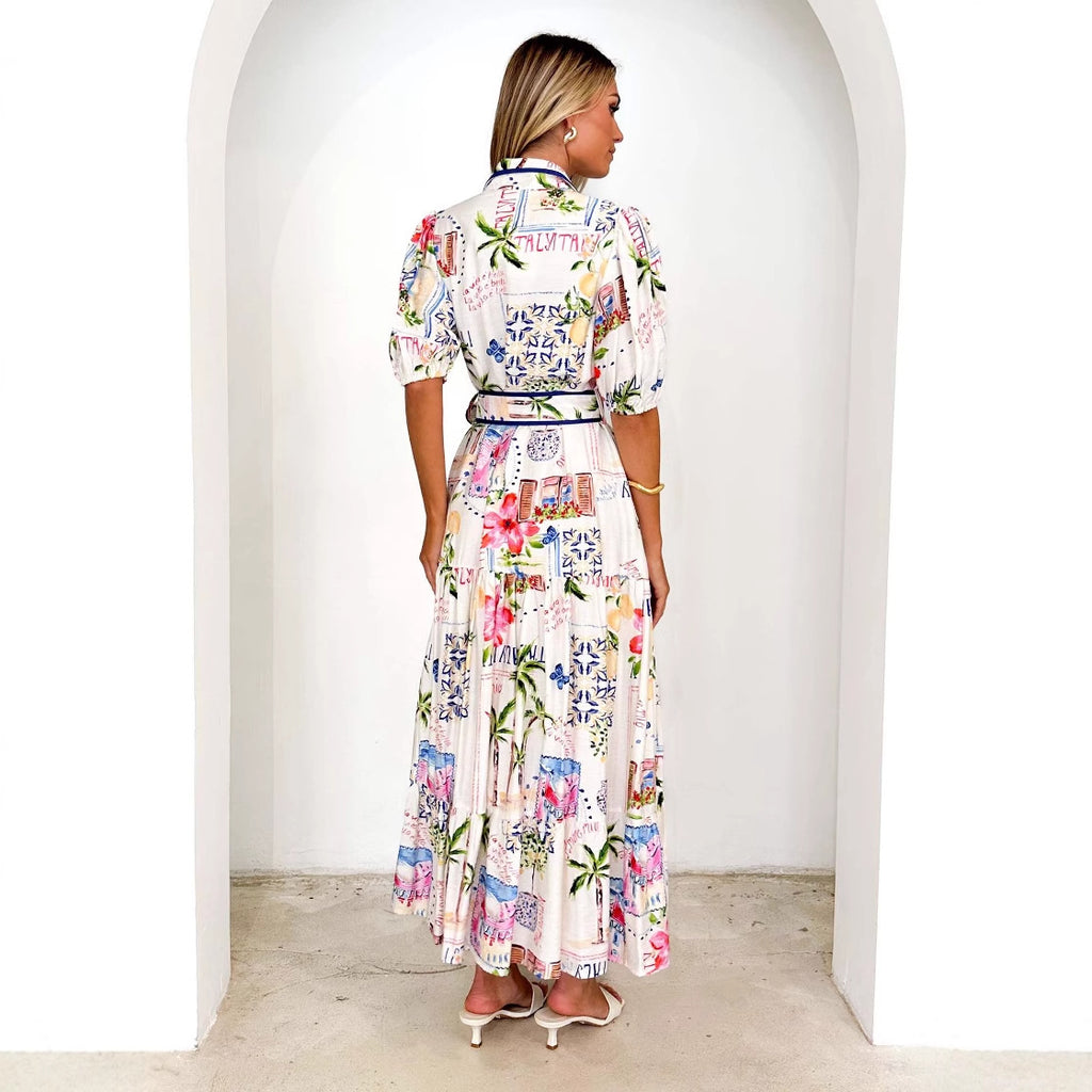 Women's Cotton Linen Floral Print Sleeve Shorts