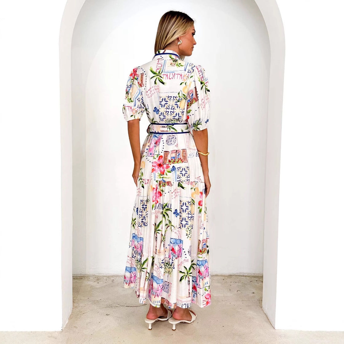 Women's Cotton Linen Floral Print Sleeve Shorts