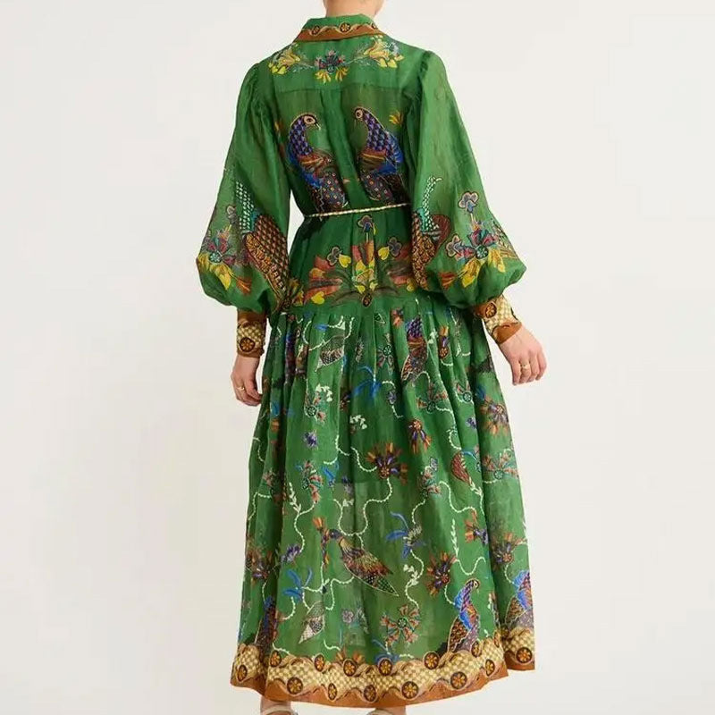 Women's Trend Printed Lantern Sleeve Long Sleeves Large Dress