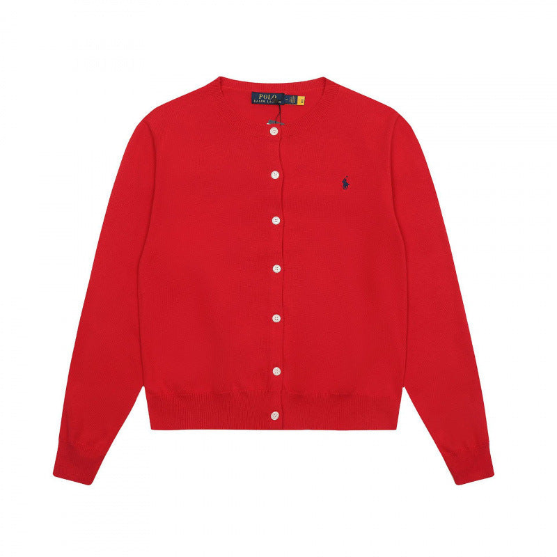 Color Round Neck Basic Pony Embroidered Knitted Long Women's Sweater