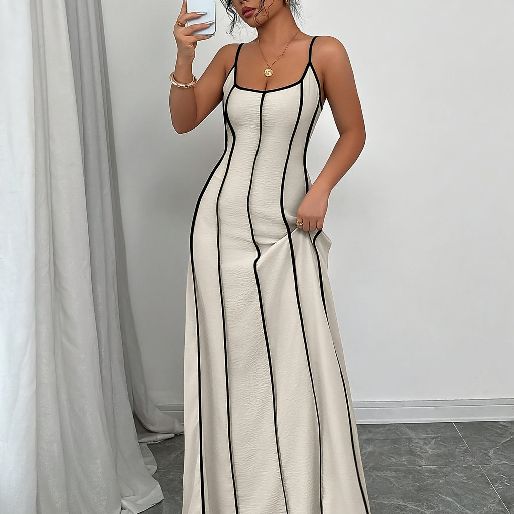 Women's Spaghetti Strap Backless Color Matching Suspender Dress