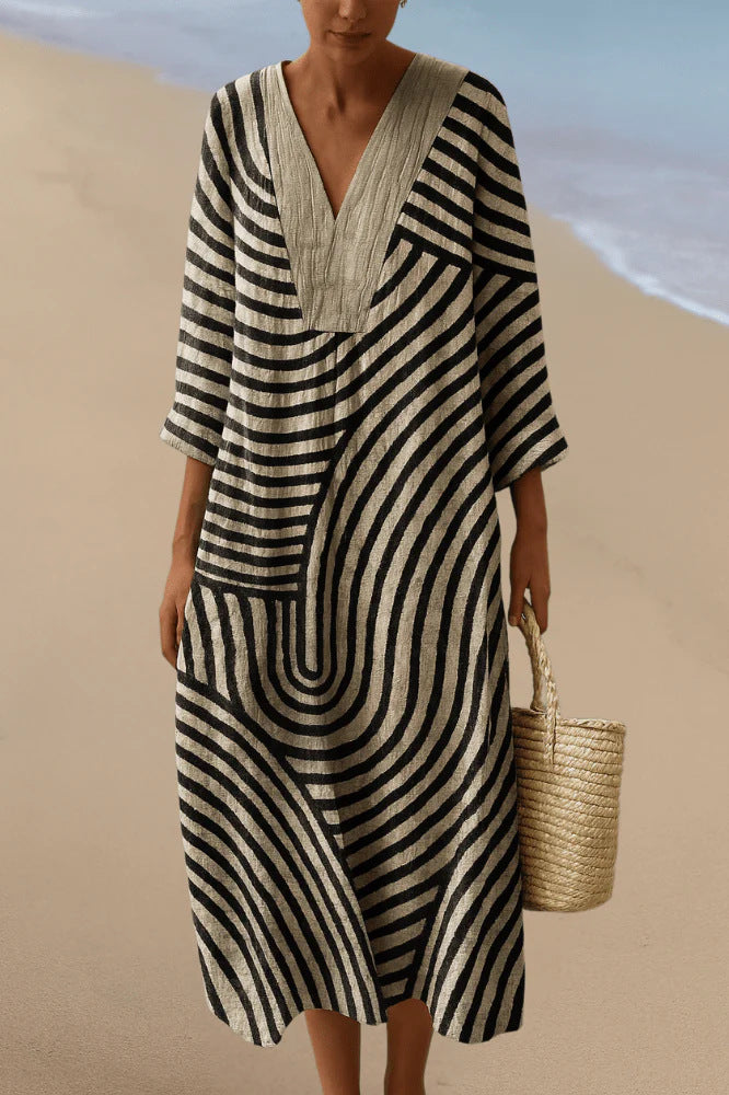 Women's Printed Fashion Popular Stitching Linen Dress