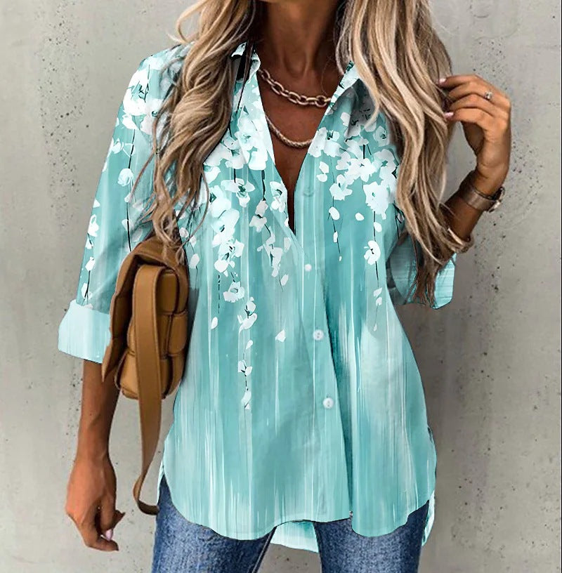 Women's Floral Print Long Sleeve Shirt Blouse