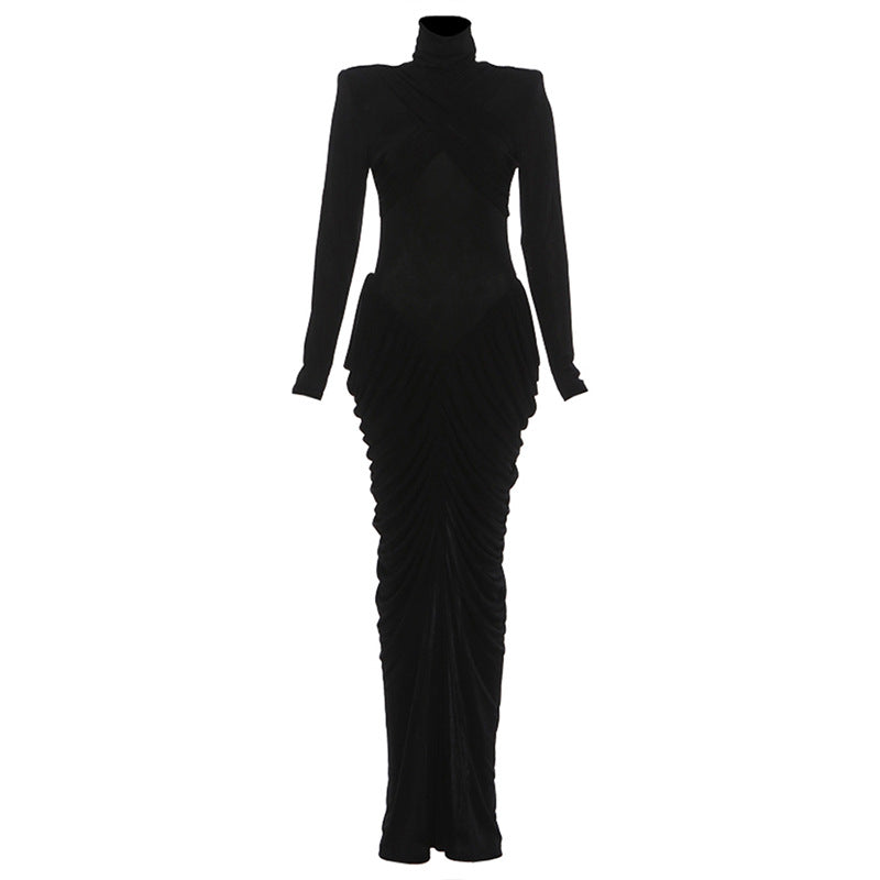 Women's Autumn Temperament Pure Color Turtleneck Backless Clothing