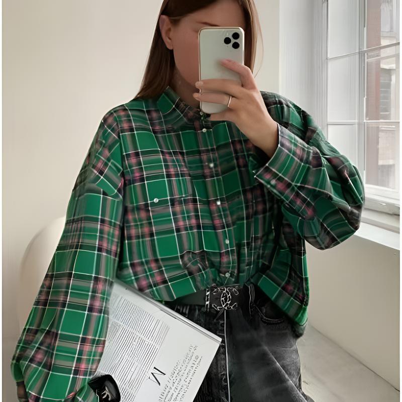 Women's Retro Style Loose Spring Plaid Striped Blouse