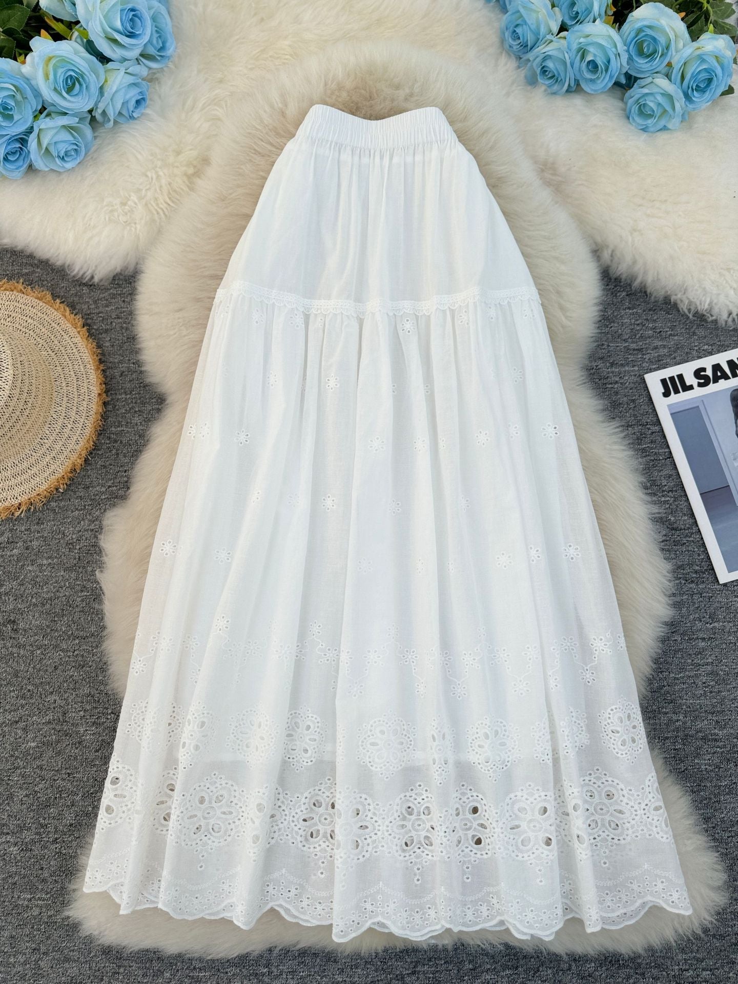 Korean Style Stitching Big Swing High Waist Slimming A- Line Skirt