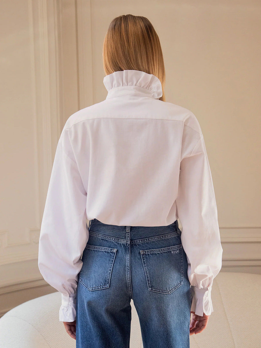 Diagonal Shirt Fashion Design Stand Collar Blouse