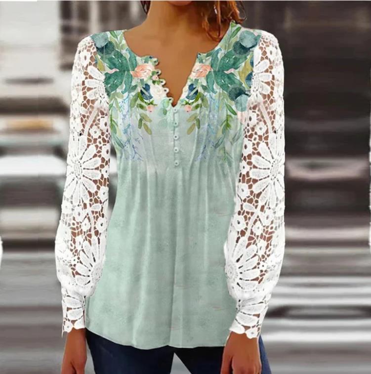 Pretty Women's Spring Fashion Lace Long-sleeved Women's T-shirt