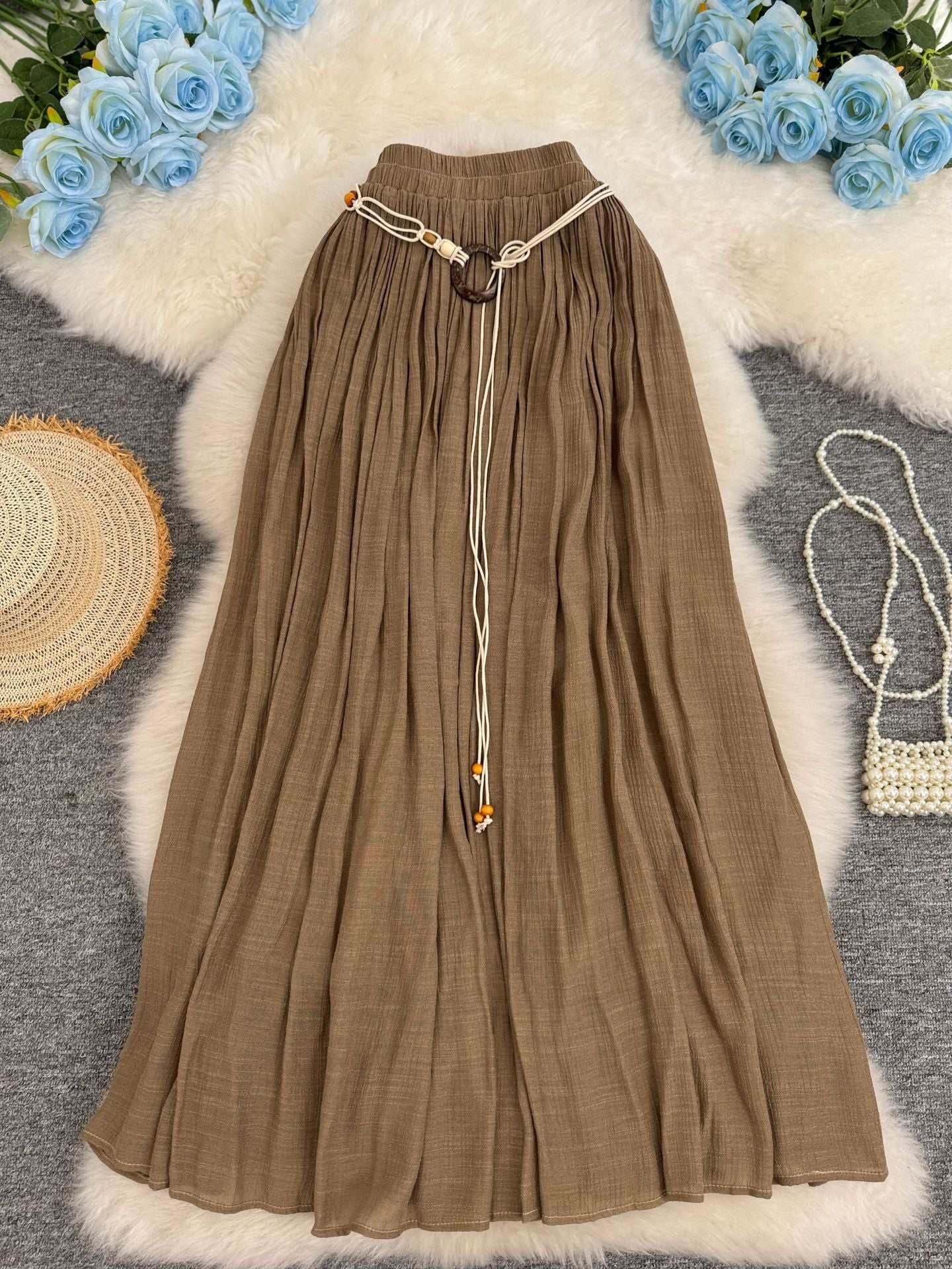 Women's Cotton Linen Vacation Style Lazy Versatile Slimming A- Line Midi Skirts