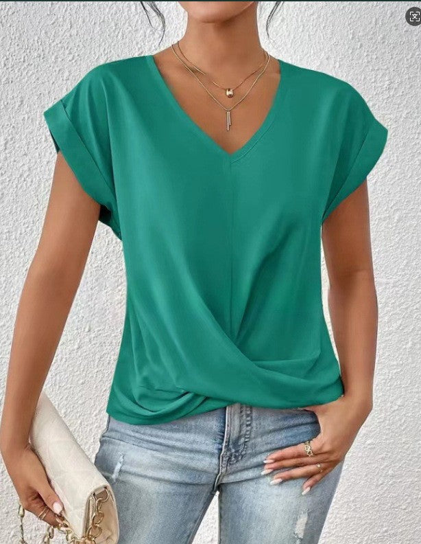 Pretty Women's Solid Color Elegant Sleeve Women's T-shirt