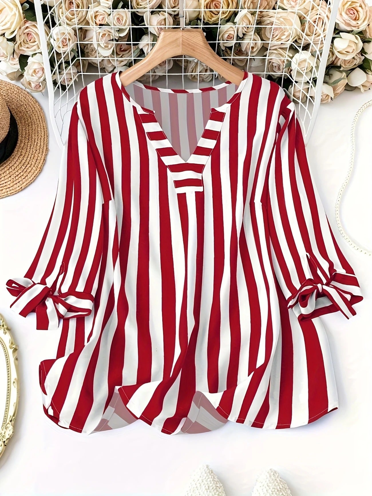 Autumn Summer Striped Three-quarter Sleeve Casual Blouse