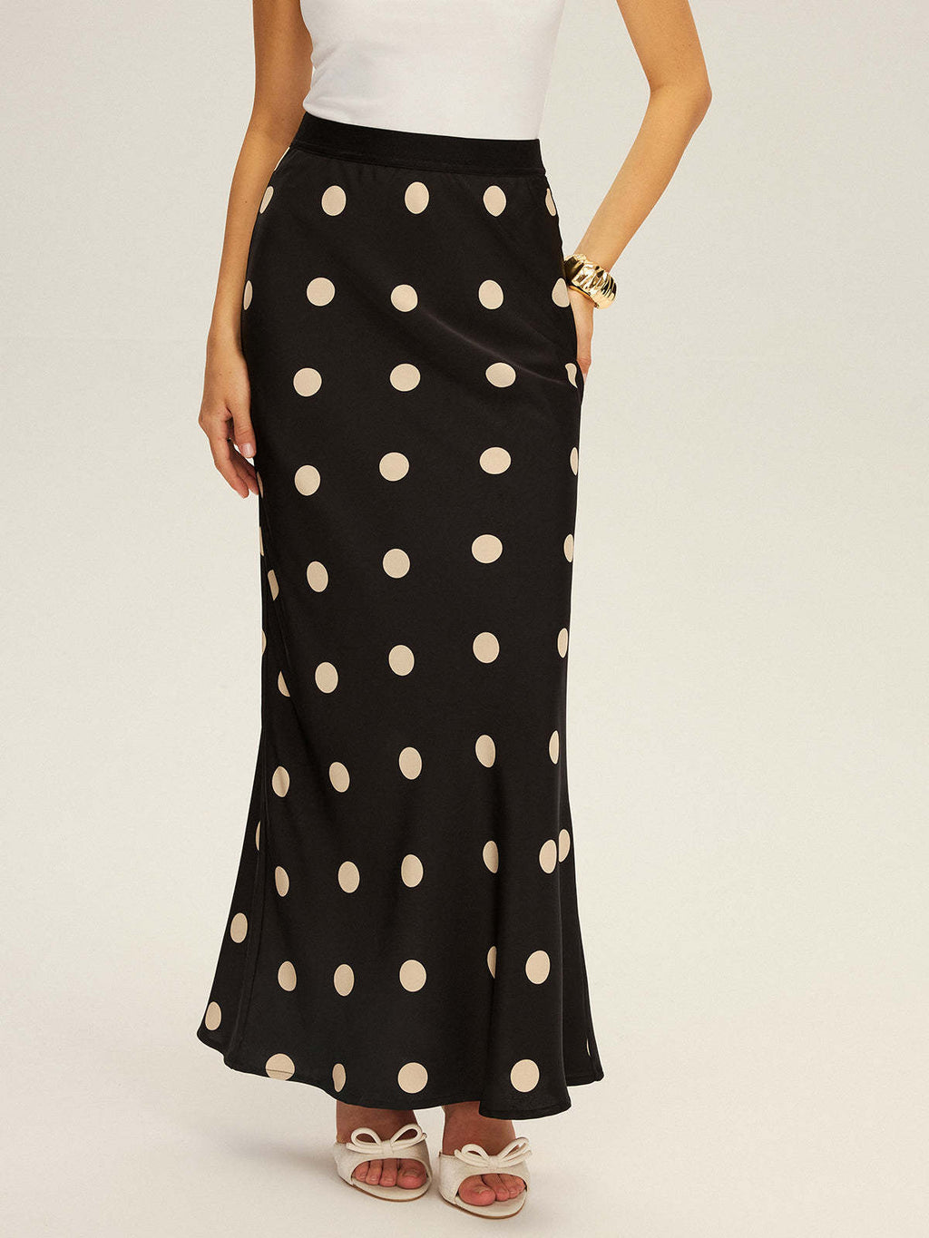 Dot Fashion Slimming A- Line Drape Elastic High Waist Fishtail Skirt