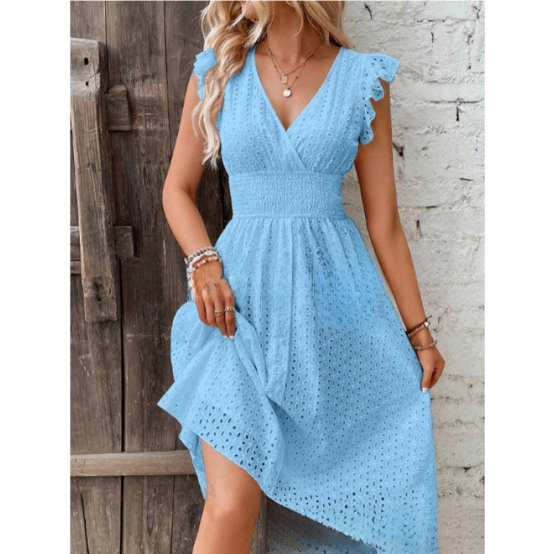 Classic Multicolor Summer Ruffle Sleeve Elegant Dress