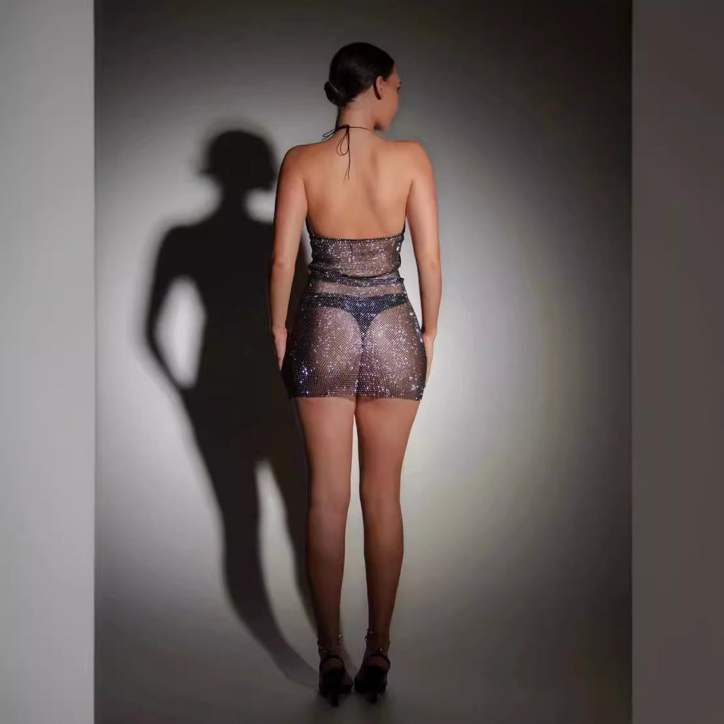 Style Sexy Waist Trimming Halter Fishnet Dress