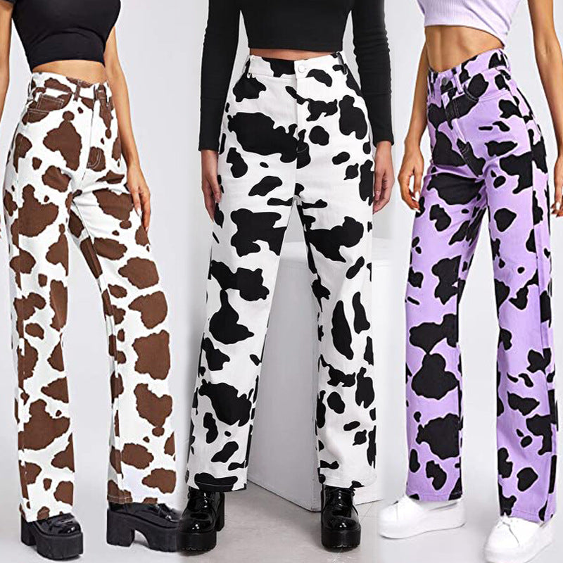 Women's Personalized Printed Loose Straight Fashion High Pants
