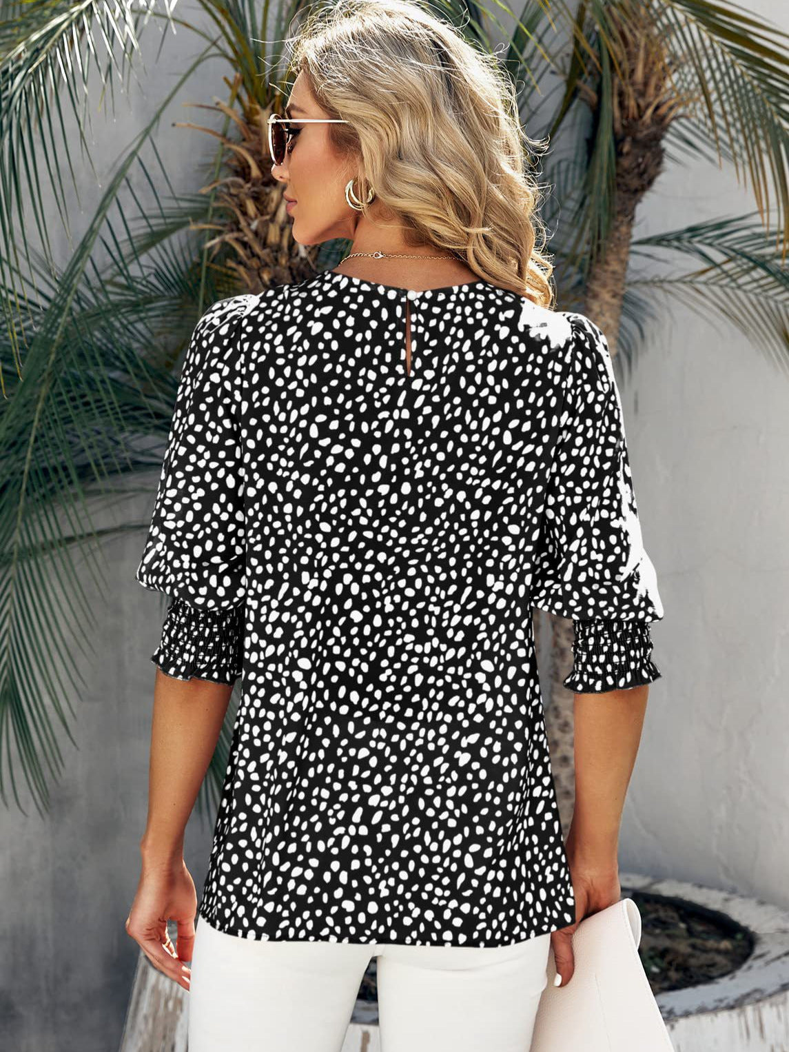 Women's Summer Short-sleeved Round Neck Loose Printed Chiffon Blouse