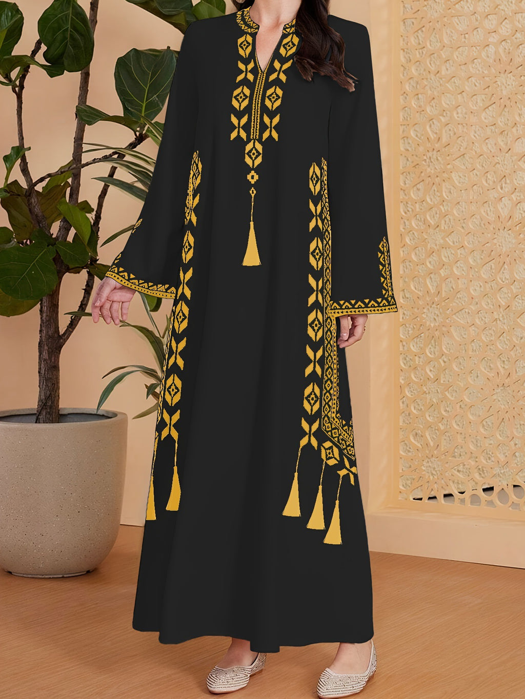 Women's Muslim Printed Robe Arab Ethnic Print Dress