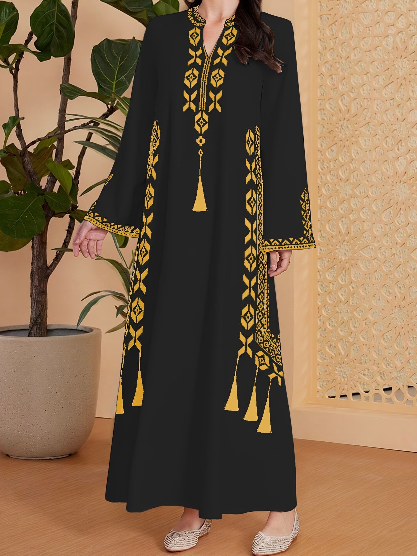 Women's Muslim Printed Robe Arab Ethnic Print Dress