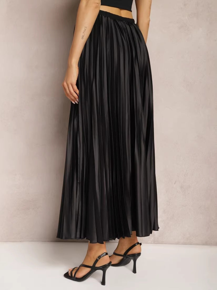 Solid Color High-grade Temperament Pleated High Skirt