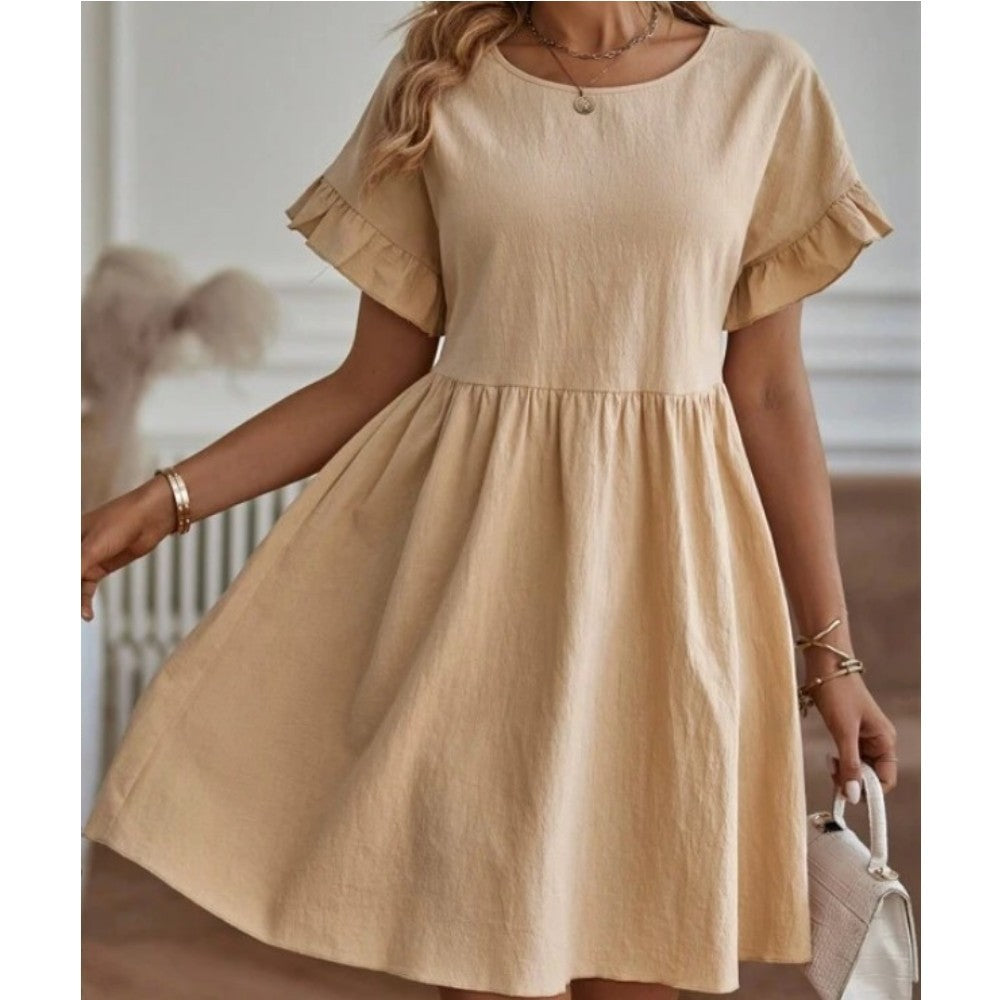 Women's Cotton Linen Round Neck Loose Pocket Skirts