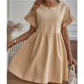 Women's Cotton Linen Round Neck Loose Pocket Skirts
