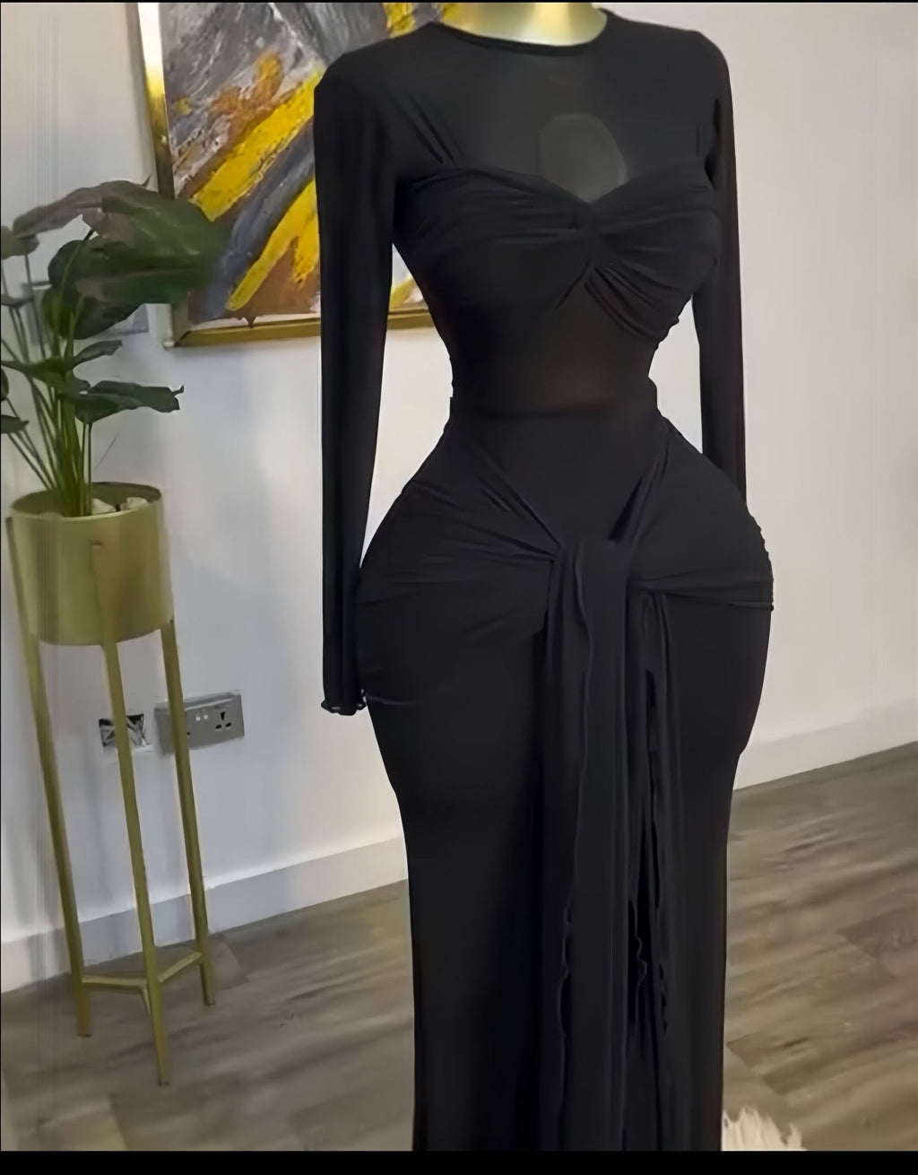 Women's Spring Solid Color Long Sleeve Round Dress